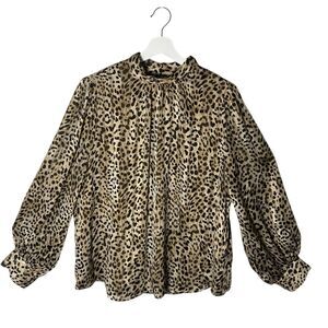 Vince Camuto Blouse Women's Size L Leopard Print Long Sleeve Sheer